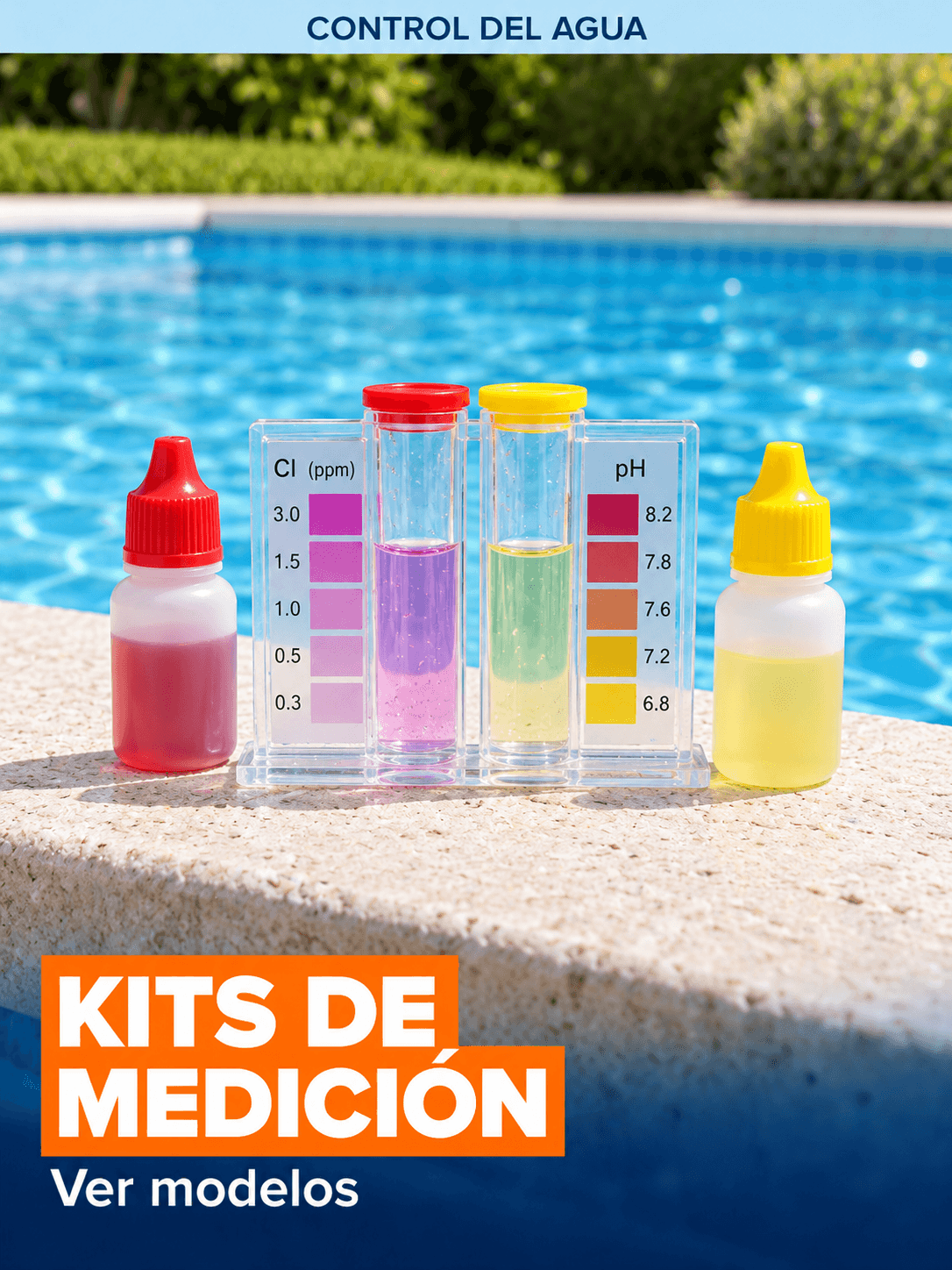 Kits de medición de cloro y pH. Control del agua. Ver modelos.